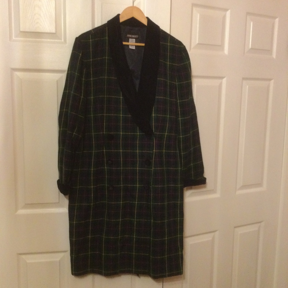 Long Tartan / Plaid Double-Breasted Blazer